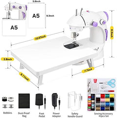 Mini 4-in-1 Sewing Machine with Dual Speed Portable Sewing Machine for Beginners with Light, Sewing Kit for Household Use.
