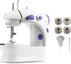 Mini 4-in-1 Sewing Machine with Dual Speed Portable Sewing Machine for Beginners with Light, Sewing Kit for Household Use.