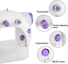 Mini 4-in-1 Sewing Machine with Dual Speed Portable Sewing Machine for Beginners with Light, Sewing Kit for Household Use.