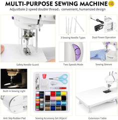Mini 4-in-1 Sewing Machine with Dual Speed Portable Sewing Machine for Beginners with Light, Sewing Kit for Household Use.