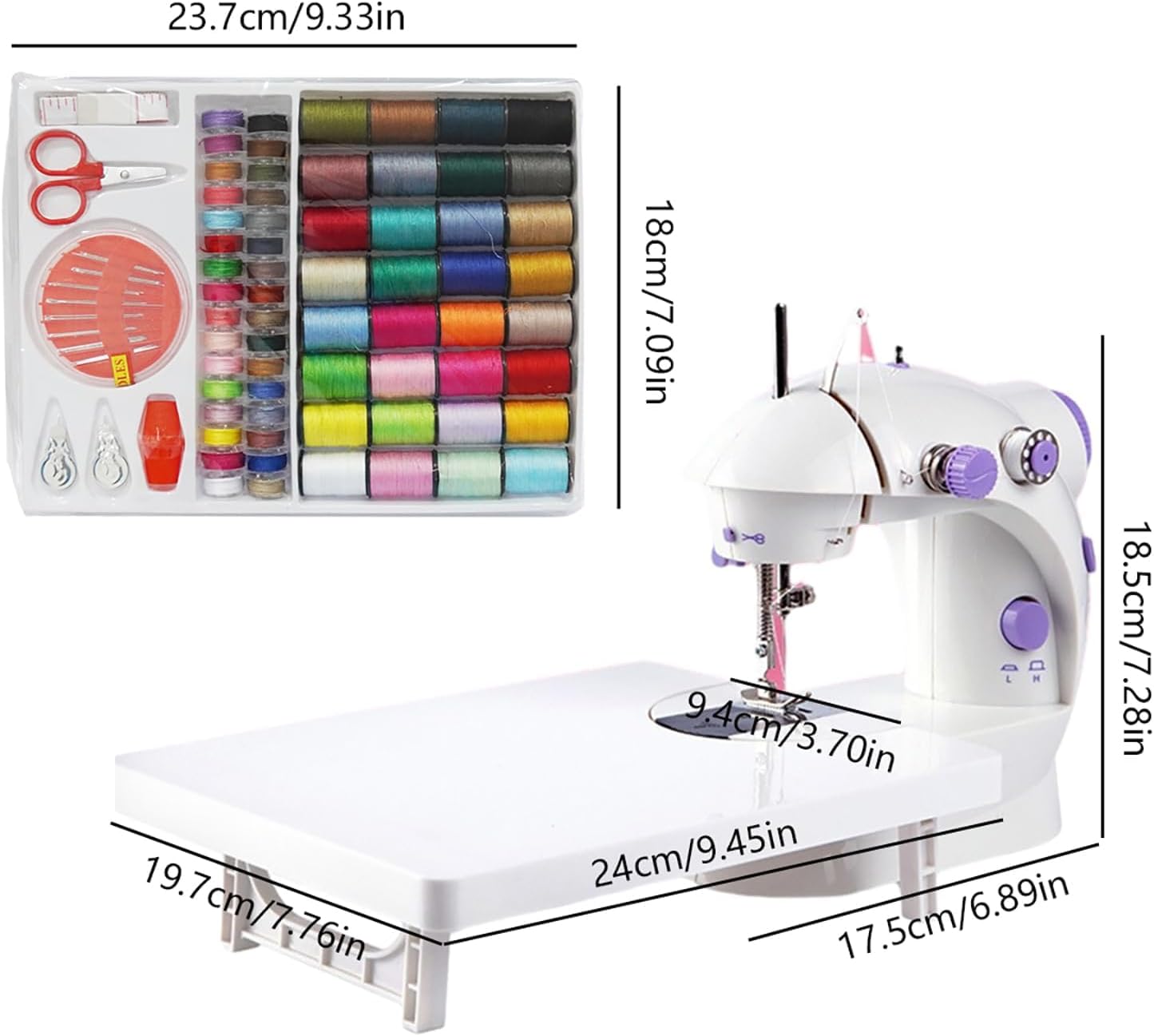 Mini 4-in-1 Sewing Machine with Dual Speed Portable Sewing Machine for Beginners with Light, Sewing Kit for Household Use.